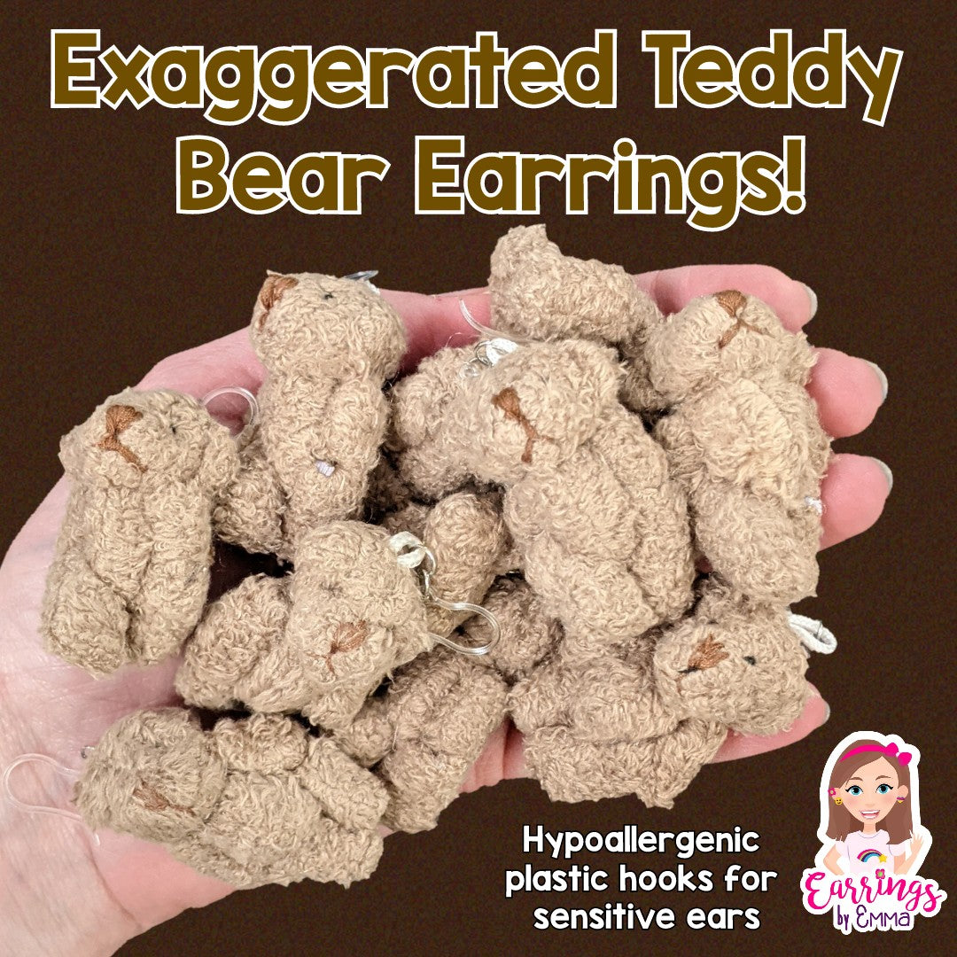 Exaggerated Teddy Bear Dangles Hypoallergenic Earrings for Sensitive Ears Made with Plastic Posts