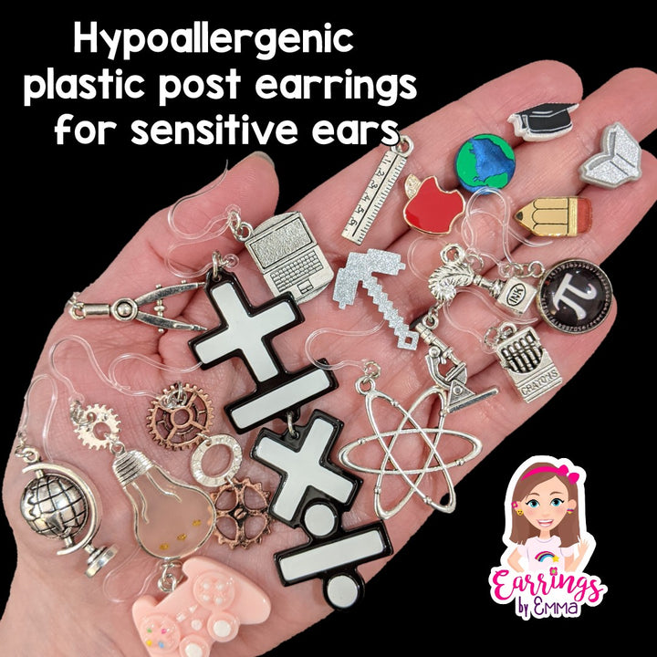 Microscope Atom Dangles Hypoallergenic Earrings for Sensitive Ears Made with Plastic Posts
