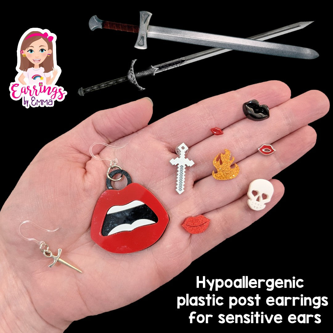 Sword Dangles Hypoallergenic Earrings for Sensitive Ears Made with Plastic Posts