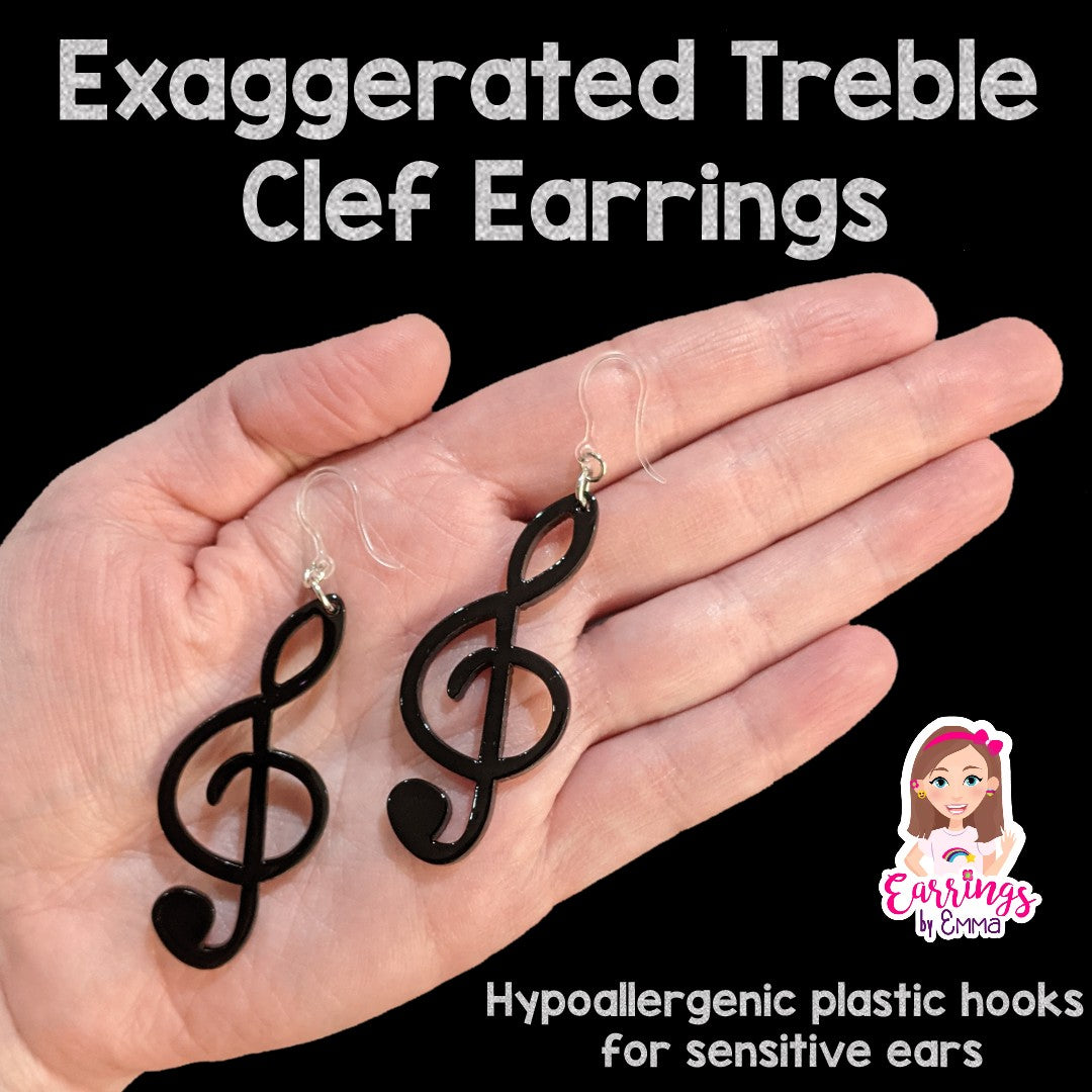 Exaggerated Treble Clef Dangles Hypoallergenic Earrings for Sensitive Ears Made with Plastic Posts