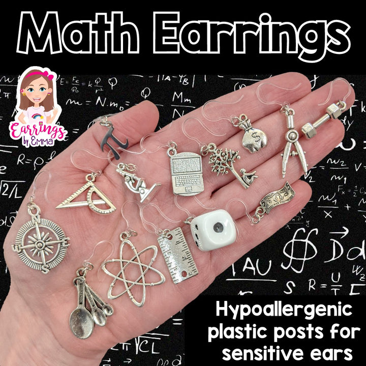 Silver Ruler Dangles Hypoallergenic Earrings for Sensitive Ears Made with Plastic Posts