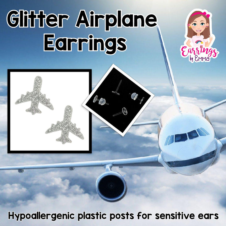 Glitter Airplane Earrings (Studs)