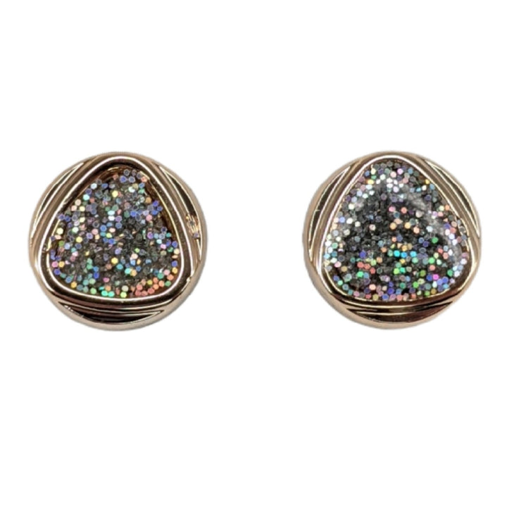 Iridescent Glitter Button Earrings (Studs) - silver