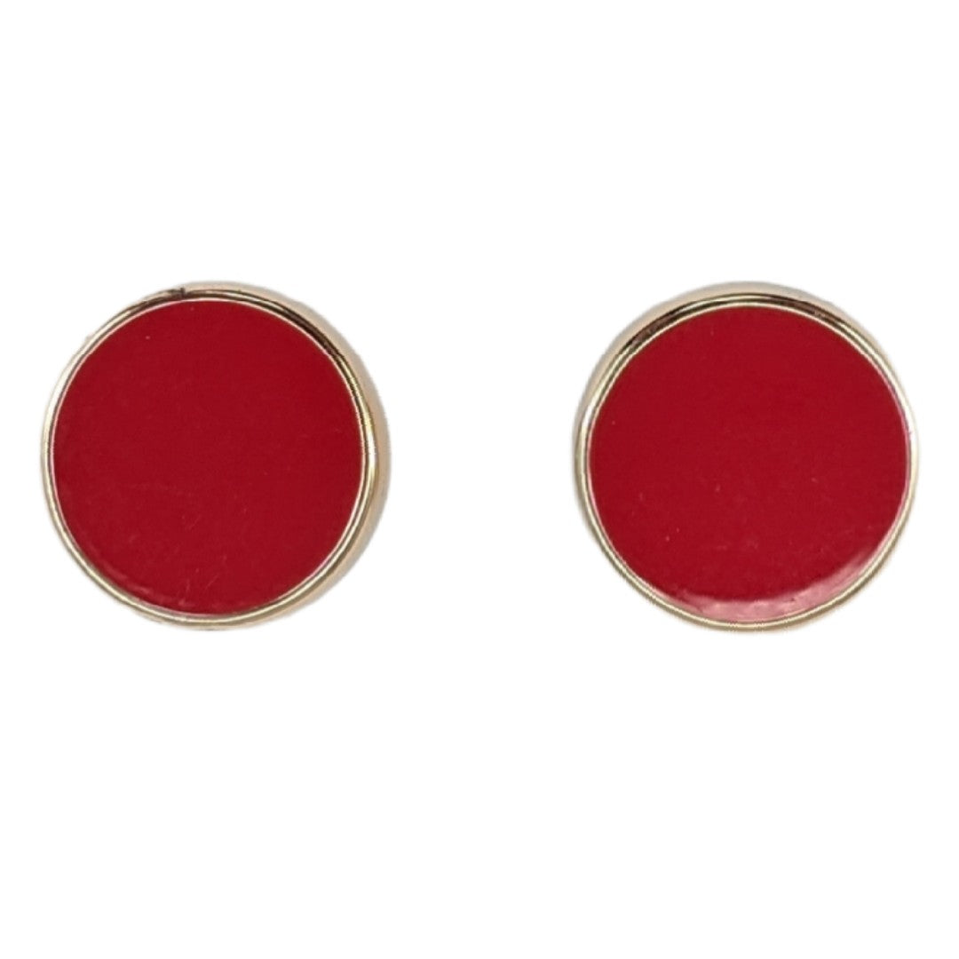 Gold Rimmed Paint Drop Earrings (Studs) - red
