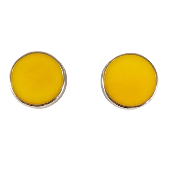 Gold Rimmed Paint Drop Earrings (Studs) - yellow