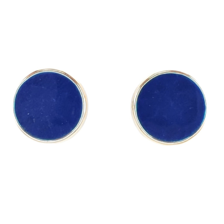 Gold Rimmed Paint Drop Earrings (Studs) - blue