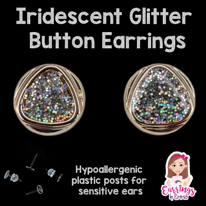 Iridescent Glitter Button Earrings (Studs)