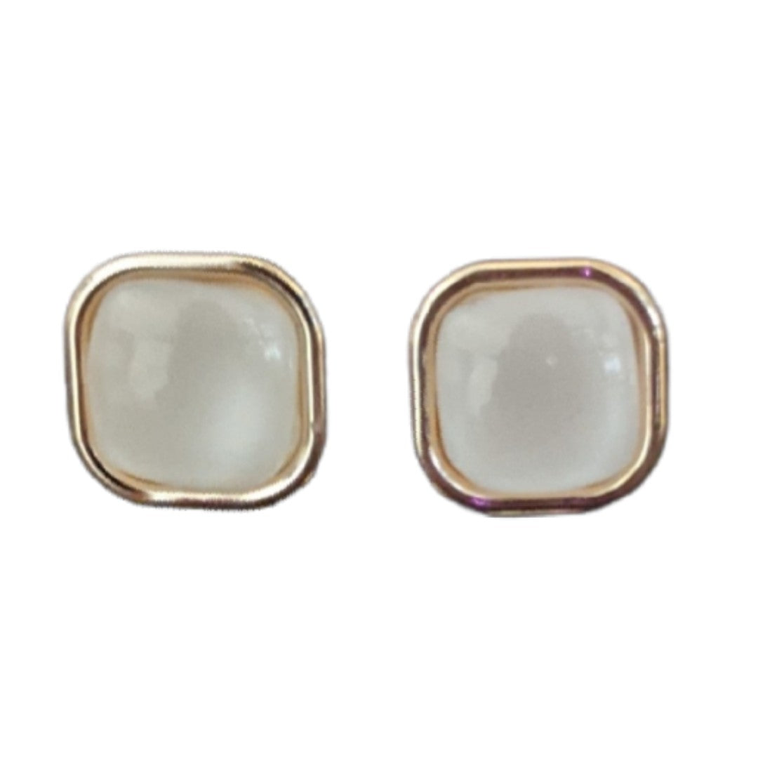 Gold Rimmed Square Pearl Earrings (Studs)