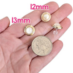 Gold Braided Pearl Earrings (Studs) - all sizes - size comparison quarter & hand