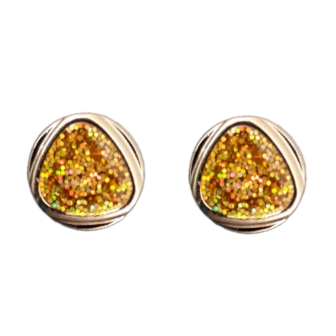 Iridescent Glitter Button Earrings (Studs) - gold
