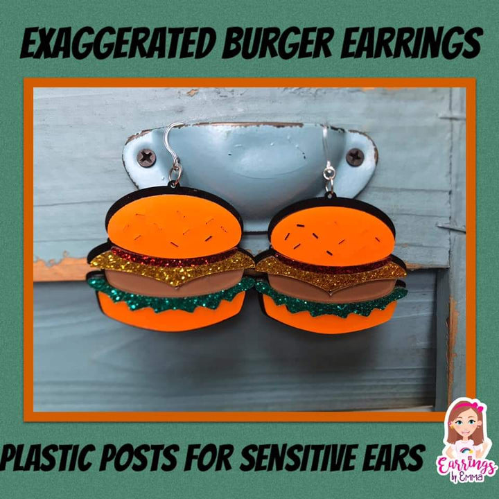 Exaggerated Burger Earrings (Dangles)