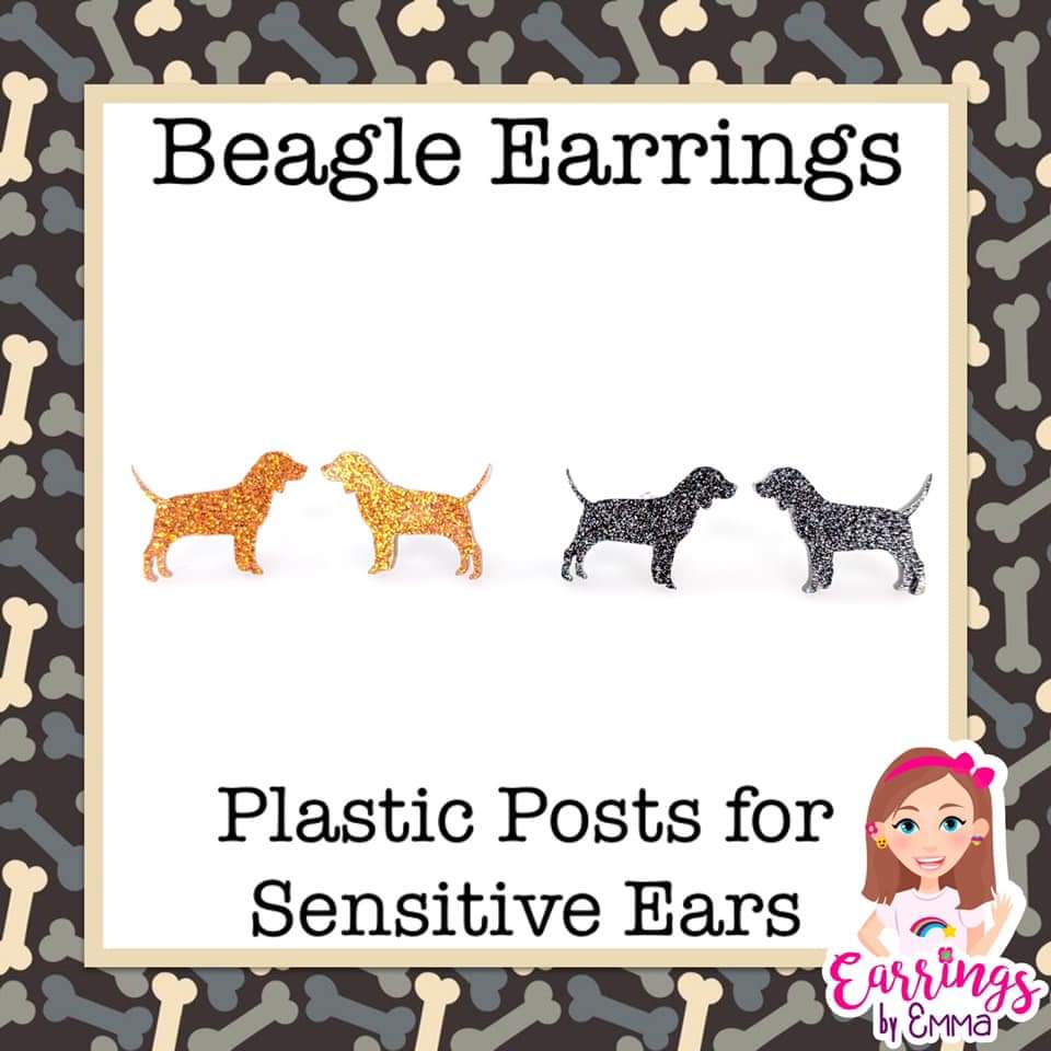 Glitter Beagle Dog Earrings (Studs)