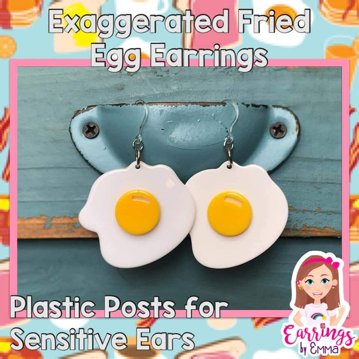 Exaggerated Fried Egg Dangles Hypoallergenic Earrings for Sensitive Ears Made with Plastic Posts