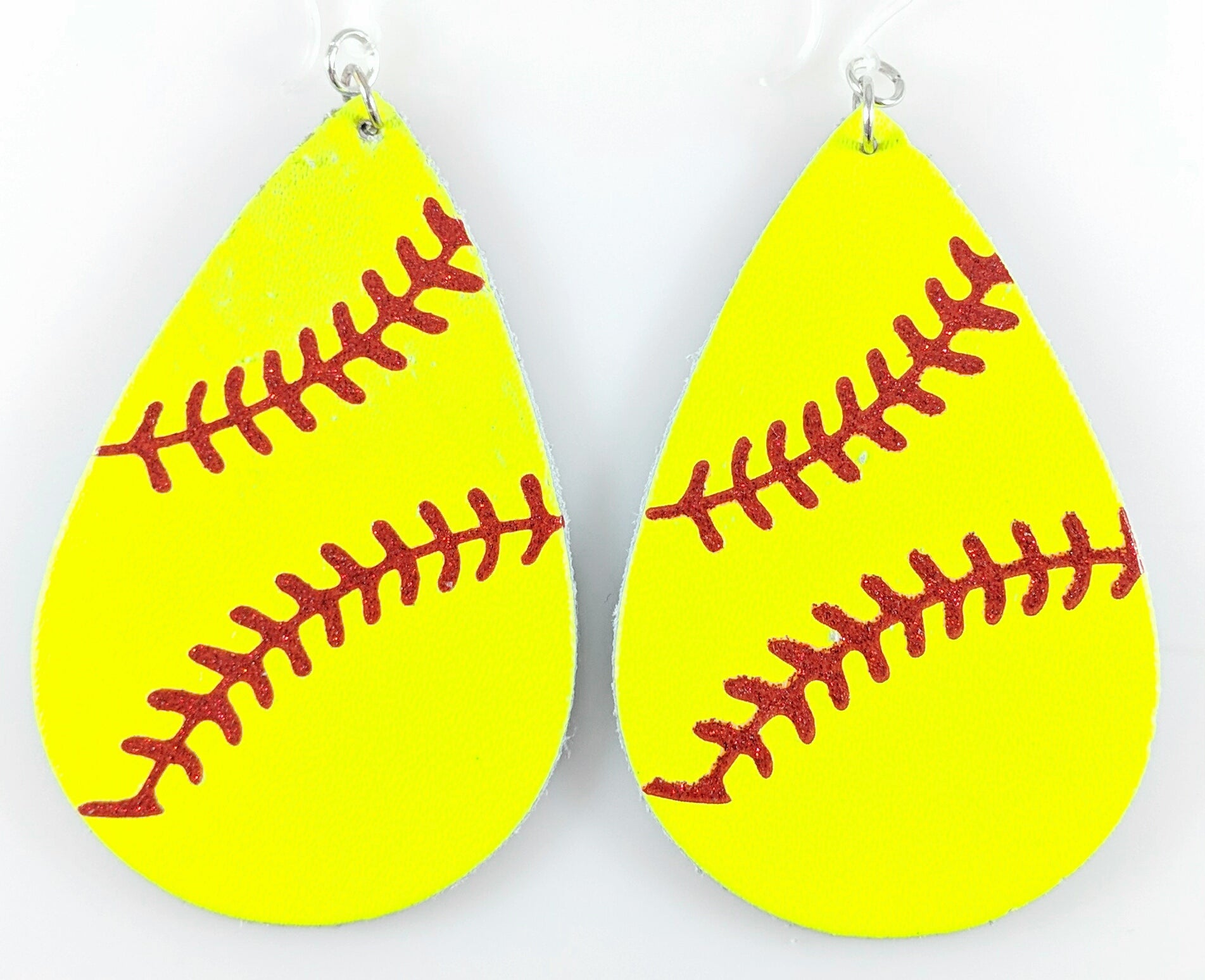Softball Stitch Earrings (Teardrop Dangles) - yellow and red