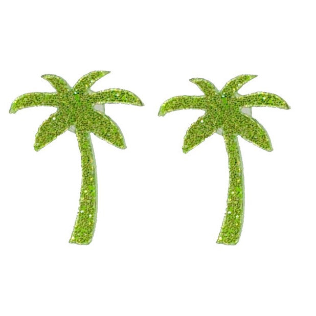 Palm Tree Earrings (Studs) - green sparkle