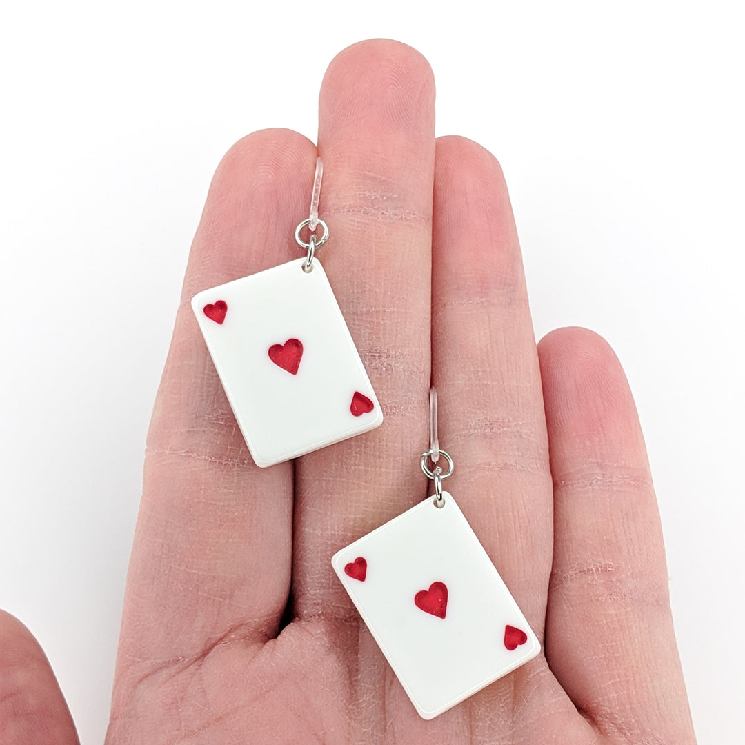 Playing Card Earrings (Dangles) - size comparison hand