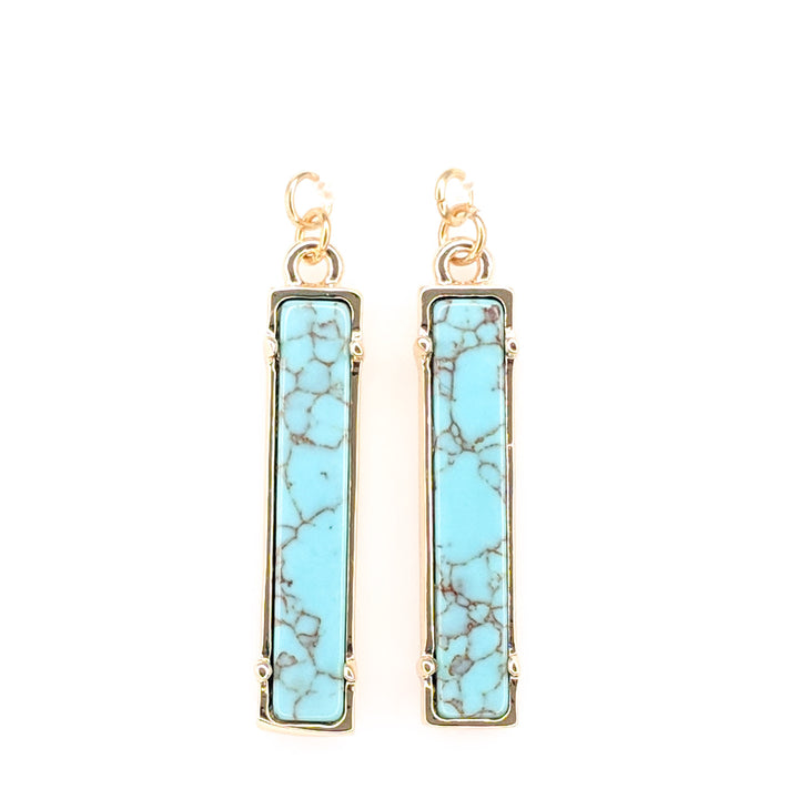 Faux Stone Bar Earrings (Dangles) - turquoise/gold