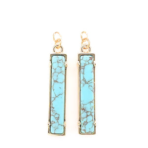 Faux Stone Bar Earrings (Dangles) - turquoise/gold