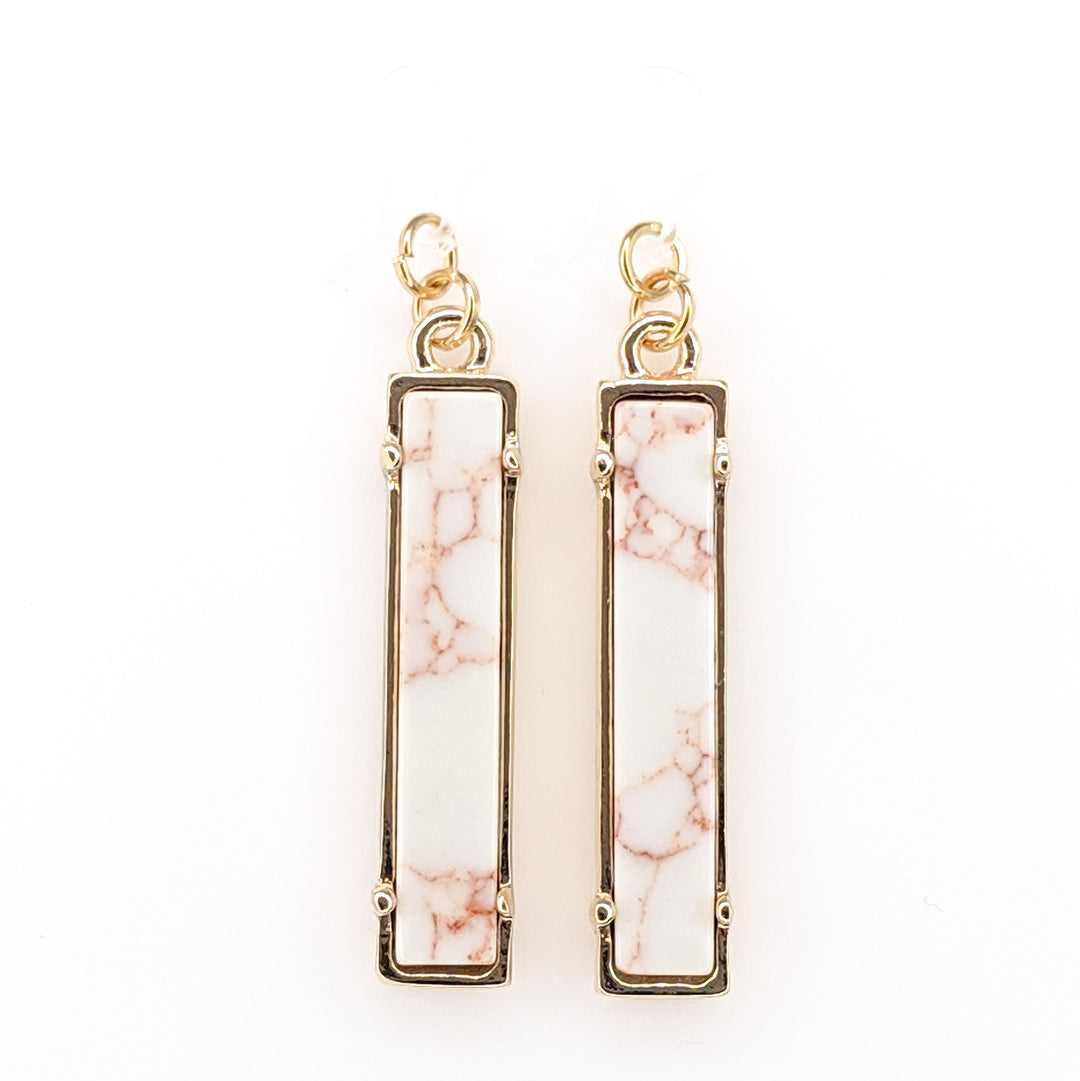 Faux Stone Bar Earrings (Dangles) - white/gold