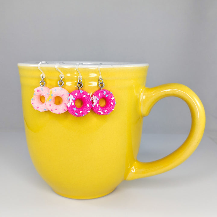 Donut Bite Earrings (Dangles) - light pink and hot pink