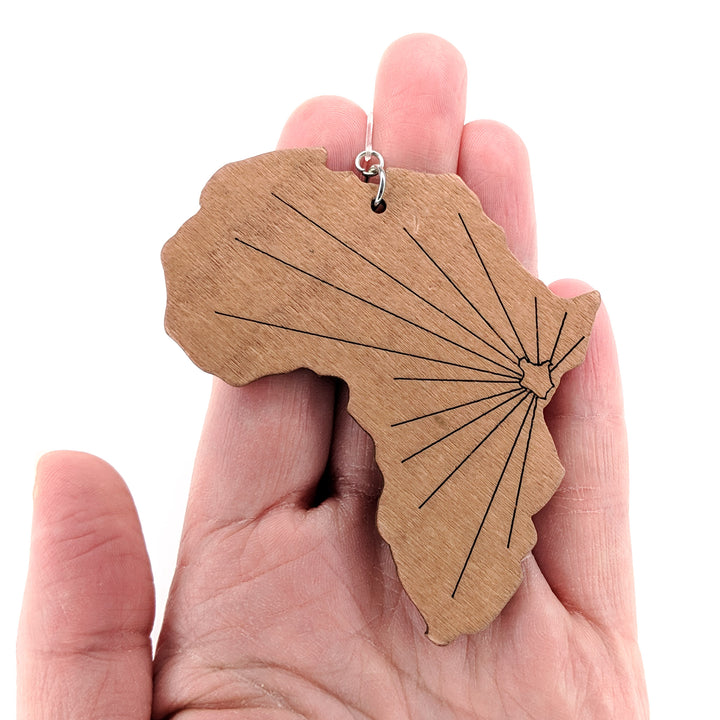Exaggerated Wooden Africa Earrings (Dangles) - size comparison hand