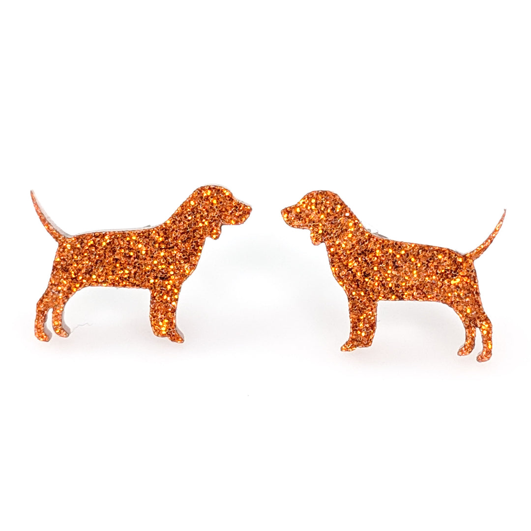Beagle Dog Glitter Earrings (Studs) - brown