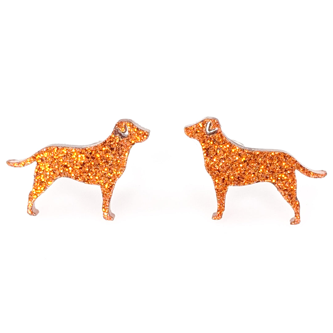 Labrador Retriever Dog Glitter Earrings (Studs) - orange