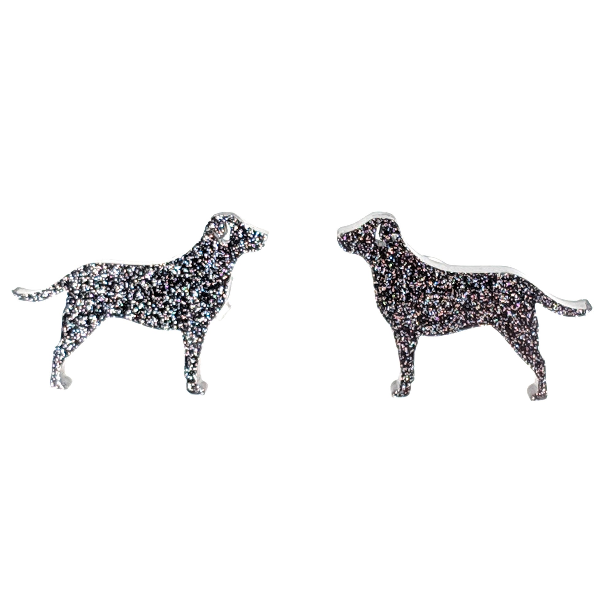 Labrador Retriever Dog Glitter Earrings (Studs) - black