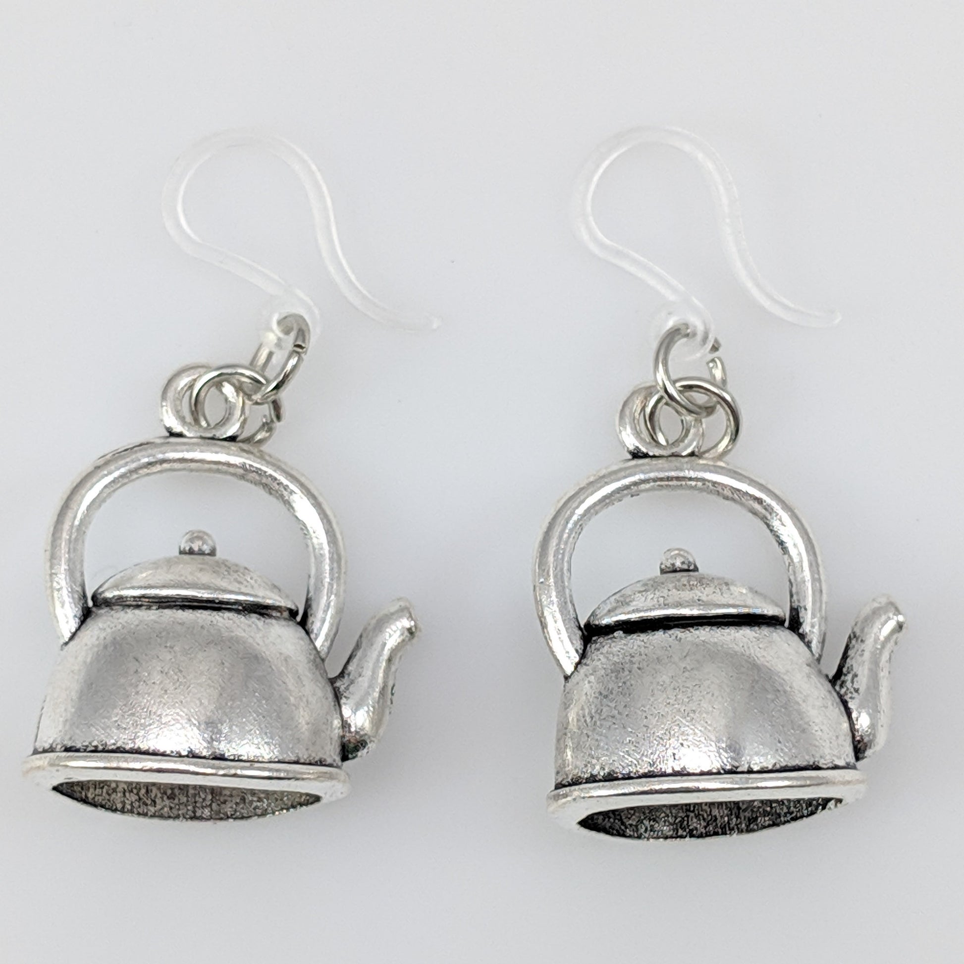 Tea Kettle Earrings (Dangles) - silver