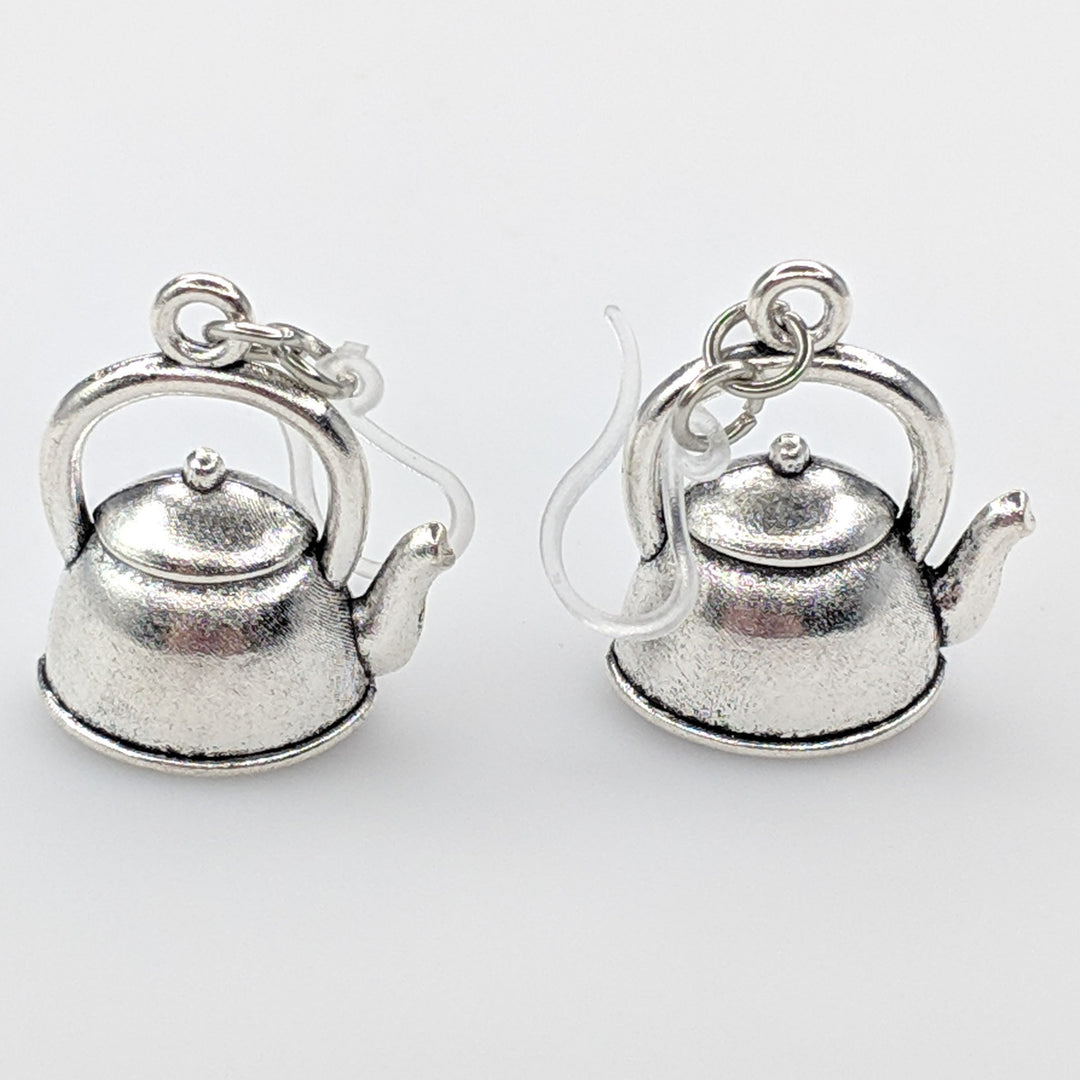 Tea Kettle Earrings (Dangles) - silver