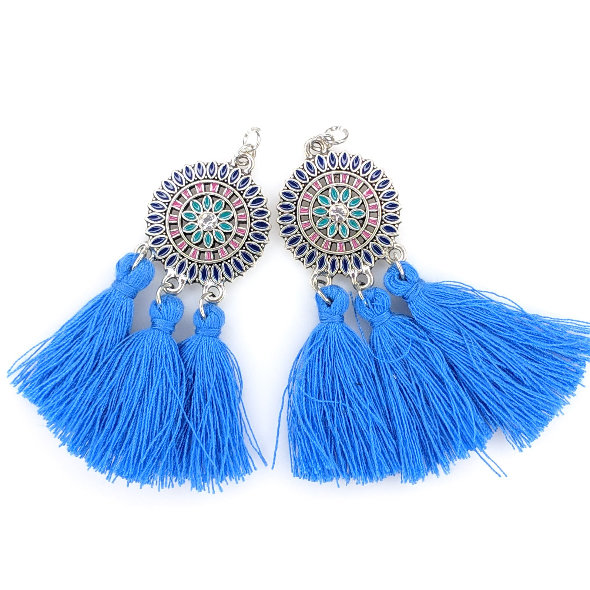 Bohemian Sun Tassels Earrings (Dangles) - royal blue