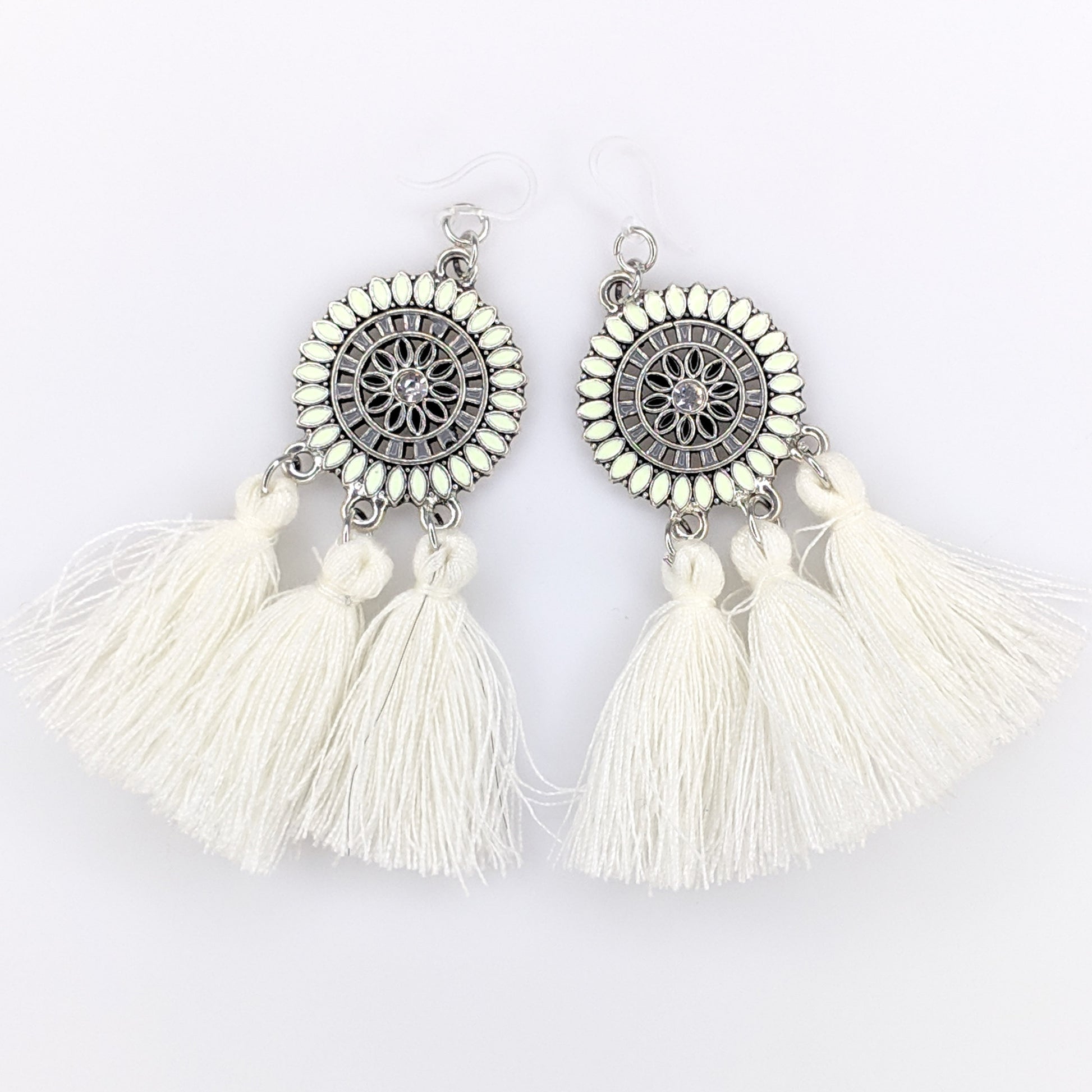Bohemian Sun Tassels Earrings (Dangles) - white