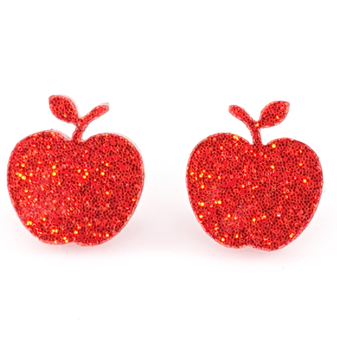 Glitter Apple Earrings (Studs) - red