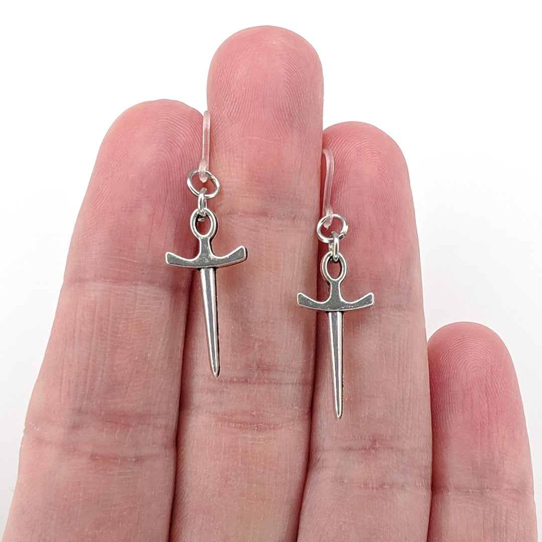 Sword Earrings (Dangles) - size comparison hand