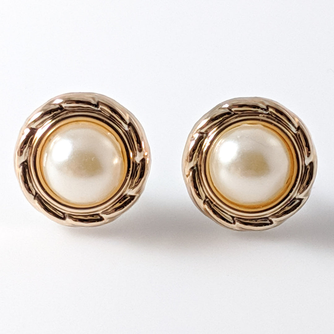 Gold Rimmed Pearl Earrings (Studs) - gold pearls