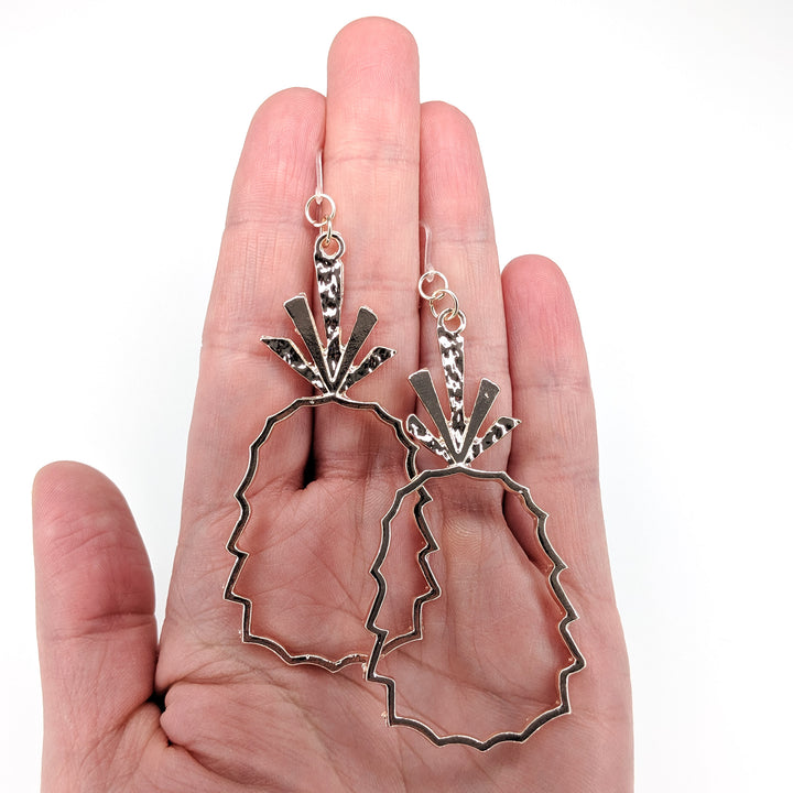 Rose Gold Pineapple Earrings (Dangles) - size comparison hand