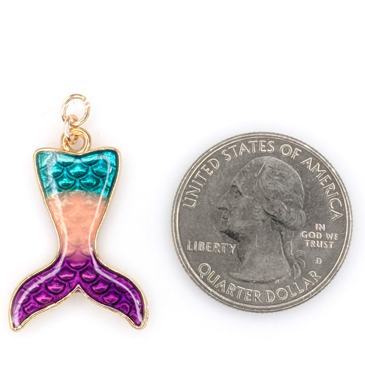 Striped Mermaid Tail Earrings (Dangles)  - size comparison quarter