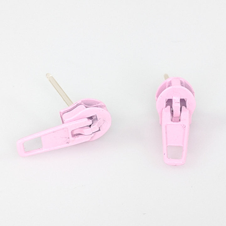 Zipper Earrings (Studs) - Pink