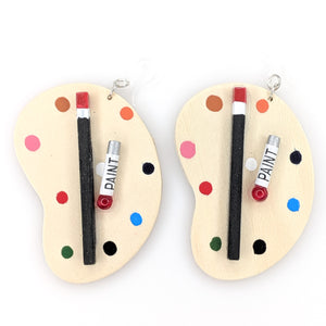 Exaggerated Wooden Paint Palette Earrings (Dangles)