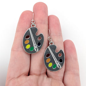 Silver Paint Palette Earrings (Dangles) - size comparison hand