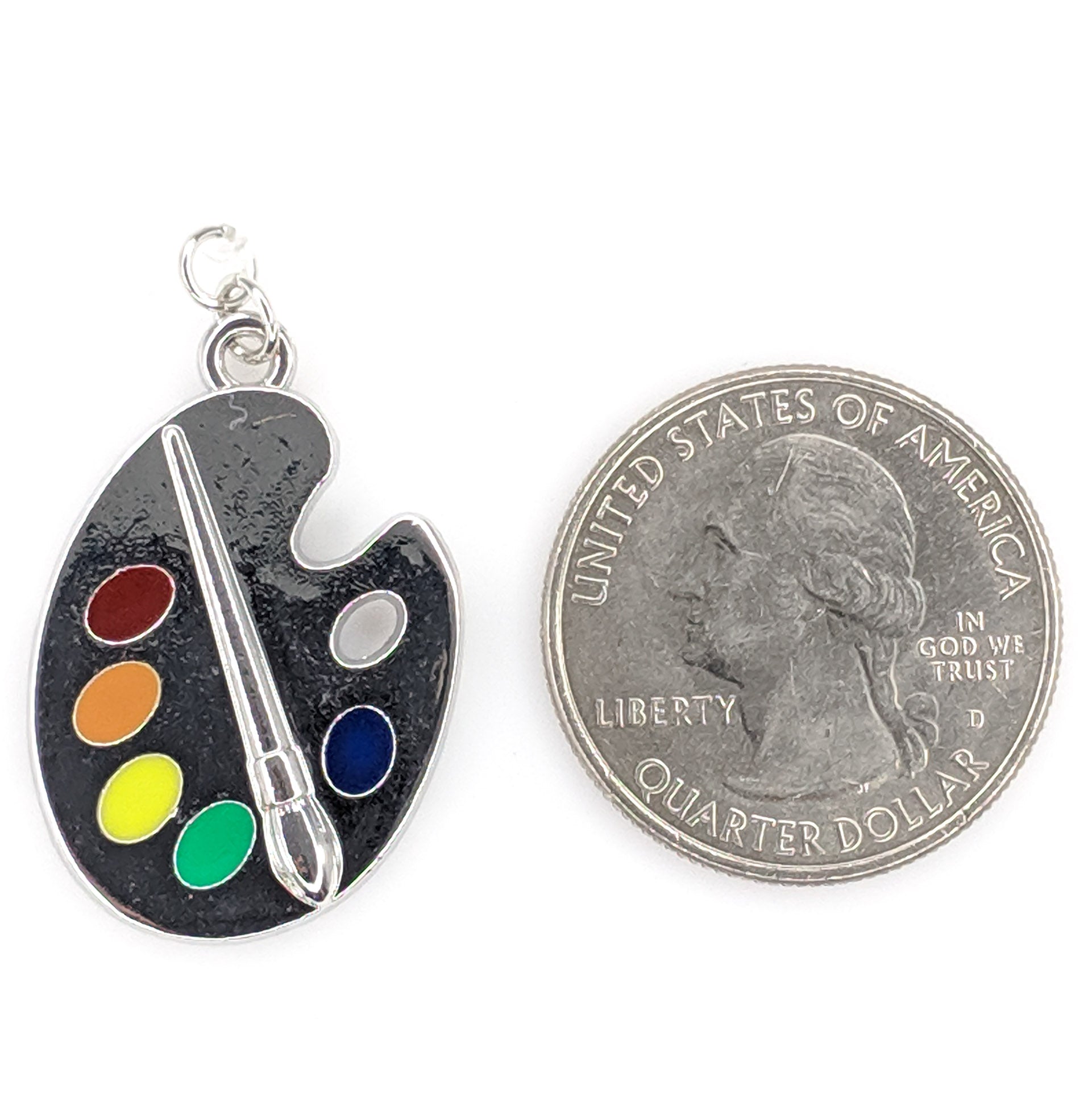 Silver Paint Palette Earrings (Dangles) - size comparison quarter