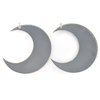 Mirrored Moon Earrings (Dangles) - silver