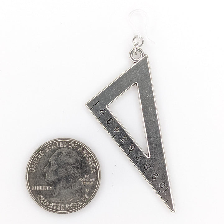 Exaggerated Math Tool Earrings (Dangles) - size comparison quarter