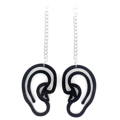 Exaggerated Ear Earrings (Dangles) - black and silver