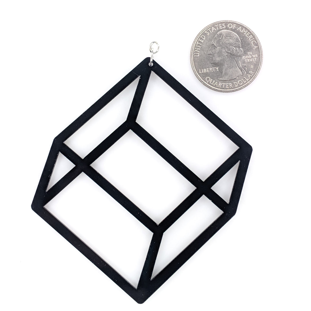Exaggerated 3D Cube Earrings (Dangles) - size comparison quarter