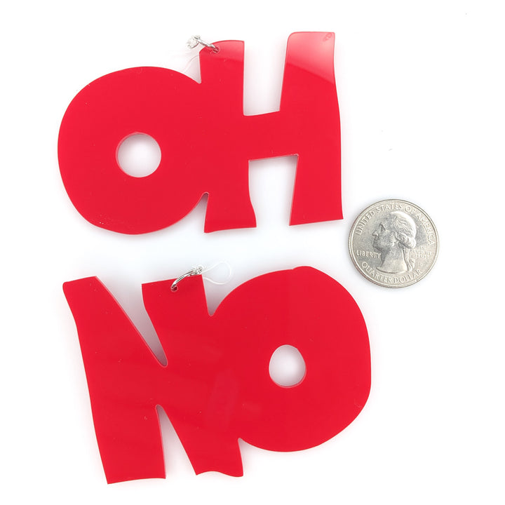 Exaggerated Oh No Earrings (Dangles) - size comparison quarter
