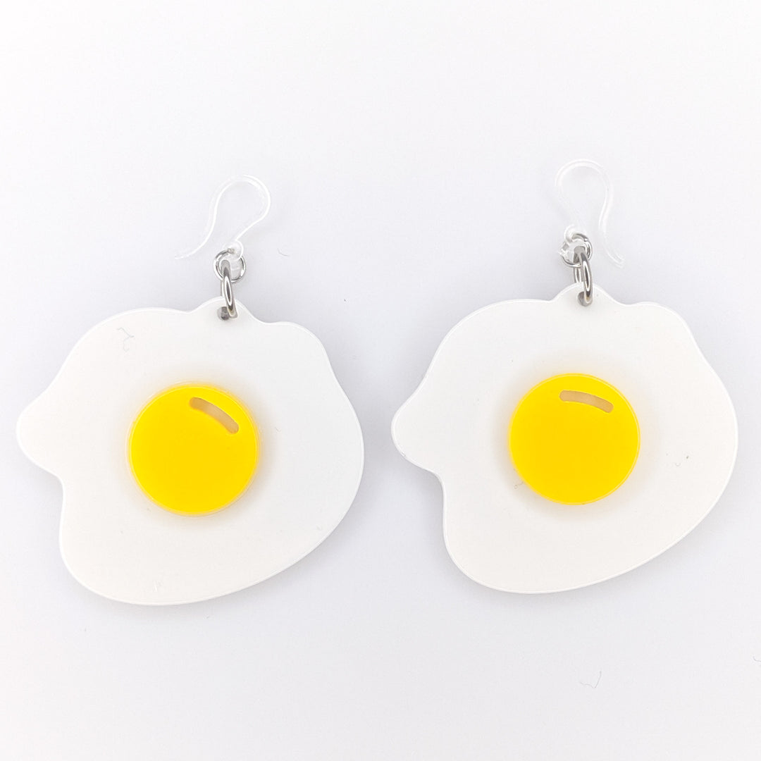 Exaggerated Fried Egg Earrings (Dangles) - white and yellow