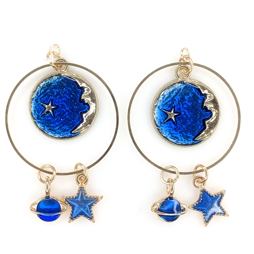 Hoop Space Earrings (Dangles) - blue