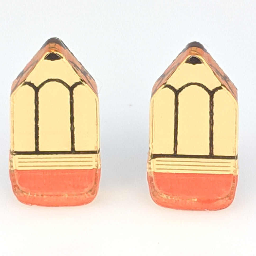 Mirrored Pencil Earrings (Studs) - yellow and orange