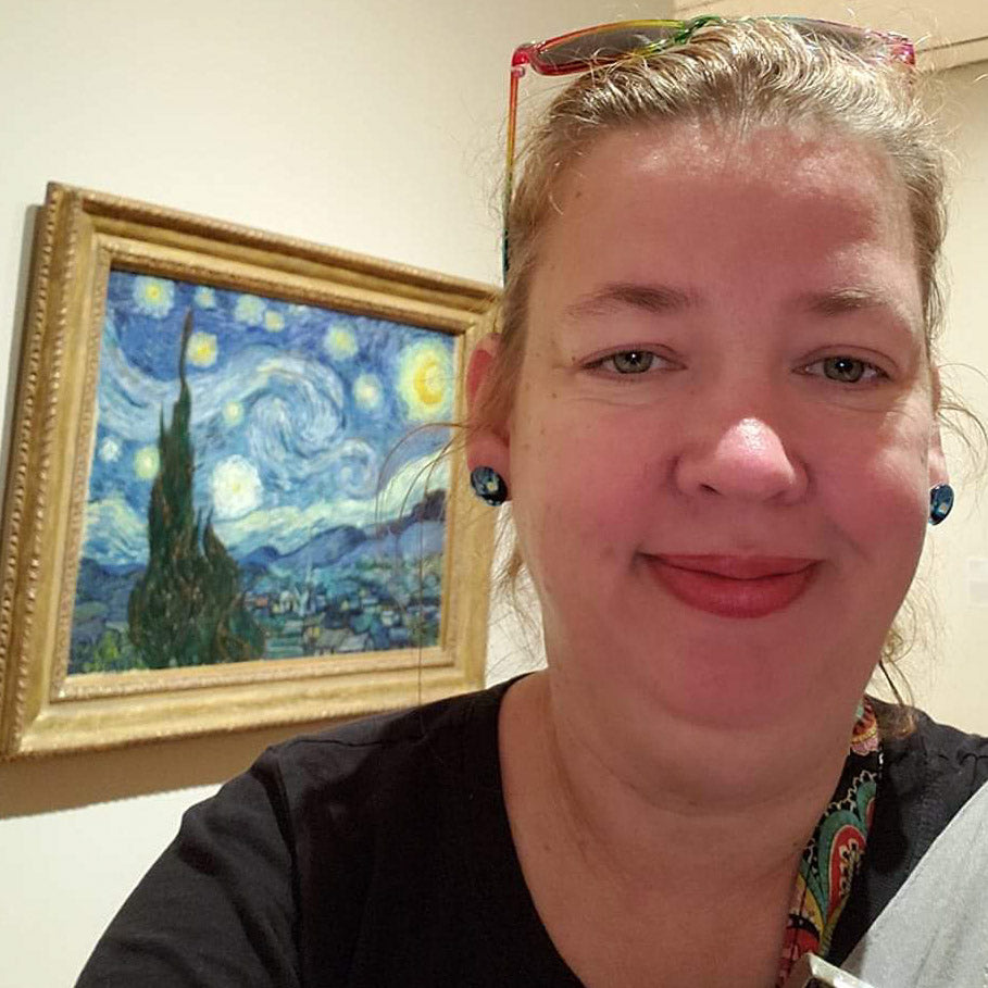 Glass Van Gogh Button Earrings (Studs) - starry night - happy customer